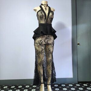 Rare Deadstock Xtaren 2010 Lace Gothic Gown Halter Neck Dress Size Small